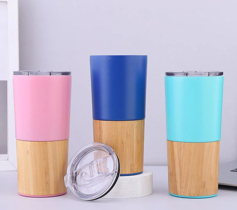 20 Oz New-Design Wholesale Stainless Steel Thermo Travel Tumbler with Bamboo Shell Portable Double Wall Insulated Coffee Mug