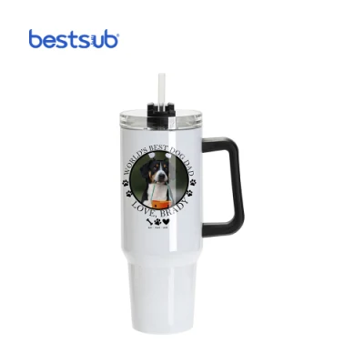 Sublimation Blanks 40oz/1200ml Stainless Steel White Travel Tumbler with Lid & Straw (Black Handle)